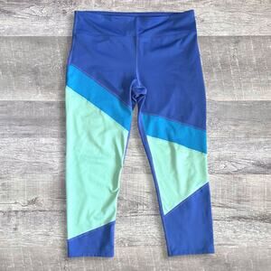 JoyLab Colorblock Crop Leggings 21” Womens L High Rise Blue Mint Green Stretch